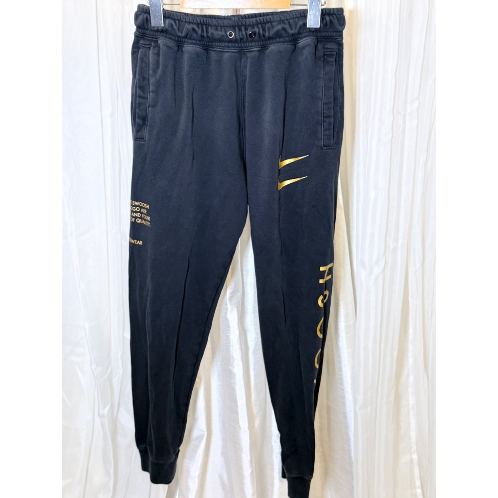Nike Jogger Pants Mens Small Black Gold Double Swoosh Sportswear Fleece Tapered